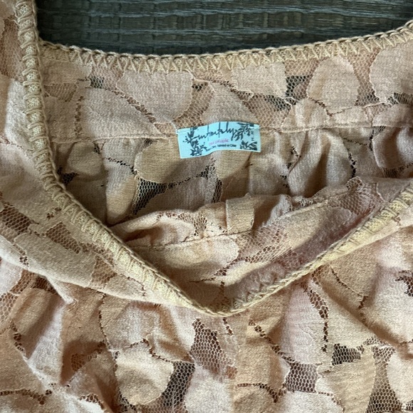 Free People Cotton Blend Peach Mesh Flower Lace Body Suit - Picture 2 of 6